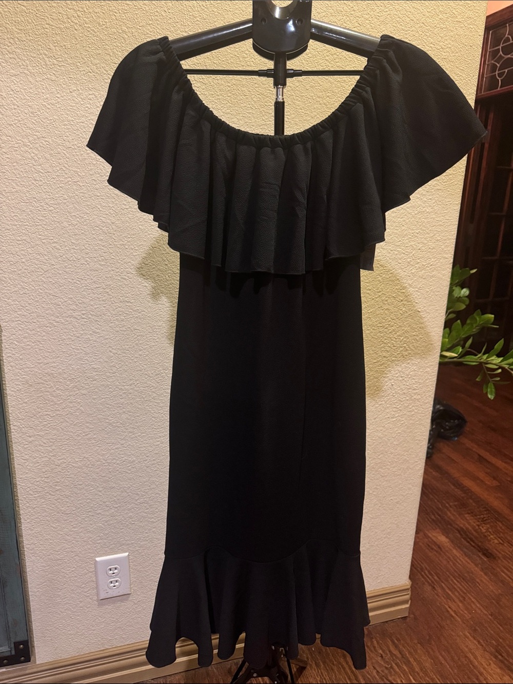LuLaRoe Black Off The Shoulder Ruffle Midi Dress